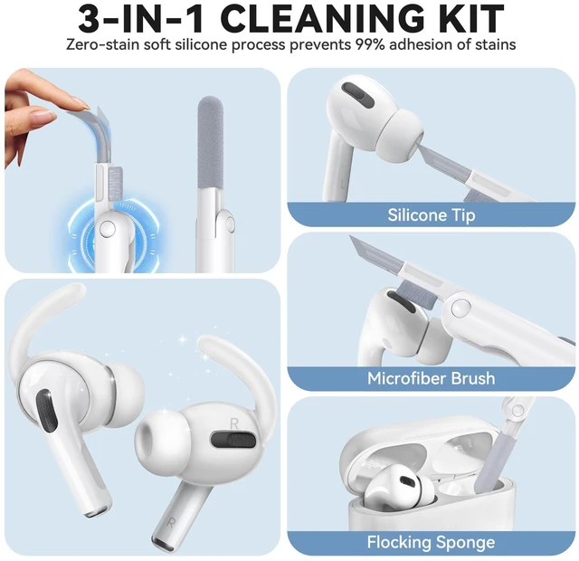 Alt view image 5 of 7 - 4 Paris for AirPods Pro 1 Ear Hooks, Anti-Slip Ear Tips (Transparent) Silicone, Soft, Skin-friendly, Comfortable to Wear, Fits All Ear Shapes, with Cleaning Pen/Carabiner/Storage Pouch