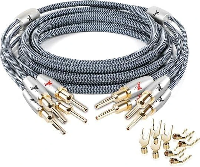 Main image of 14AWG Audiophile Speaker Cable with 4mm Banana Plugs, Double-Shielded & Cotton-Braided for Home Theater, Stereo Amplifier and Hi-Fi Speakers (4.92ft/1.5m)