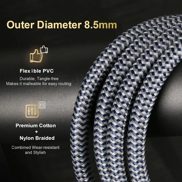 Alt view image 3 of 7 - 14AWG Audiophile Speaker Cable with 4mm Banana Plugs, Double-Shielded & Cotton-Braided for Home Theater, Stereo Amplifier and Hi-Fi Speakers (4.92ft/1.5m)