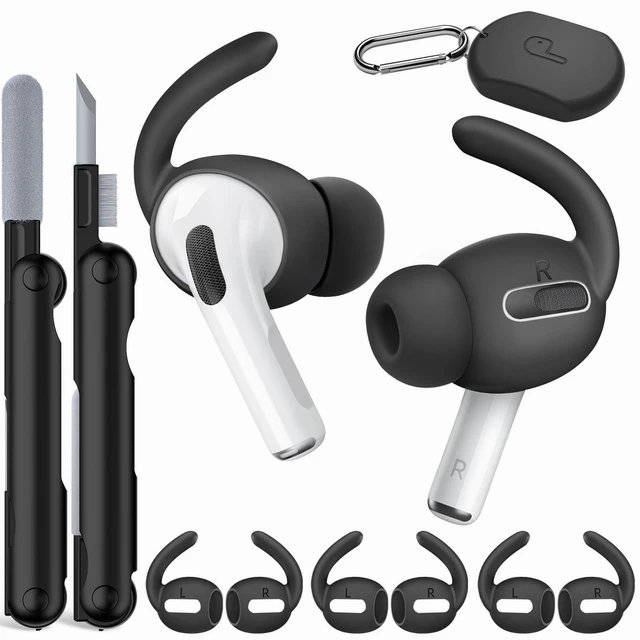 Main image of 4 Paris for AirPods Pro 1 Ear Hooks, Anti-Slip Ear Tips (Black) Silicone, Soft, Skin-friendly, Comfortable to Wear, Fits All Ear Shapes, with Cleaning Pen/Carabiner/Storage Pouch