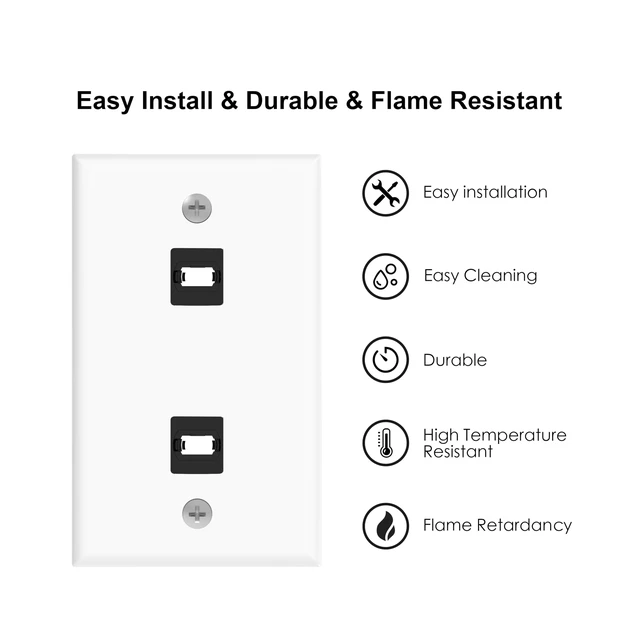 Alt view image 2 of 7 - MPO Fiber Keystone Wall Plate, Single Gang 2-Port Panel, 2-Pack Designed for MPO Fiber Cable Installation, Enables Clean In-Wall Routing for Detachable Fiber Systems