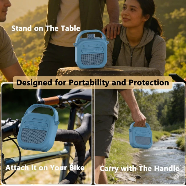 Alt view image 6 of 7 - Silicone Cover Case for Bose SoundLink Micro 2 Bluetooth Speaker, Blue Protective Case with Handle, Accessories for Micro 2 Speaker Silicone Cover, Metal Carabiner, Custom-Design Cover Case