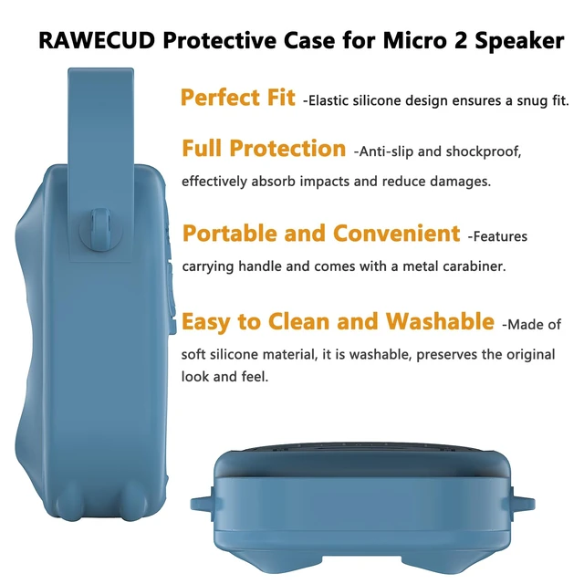 Alt view image 4 of 7 - Silicone Cover Case for Bose SoundLink Micro 2 Bluetooth Speaker, Blue Protective Case with Handle, Accessories for Micro 2 Speaker Silicone Cover, Metal Carabiner, Custom-Design Cover Case