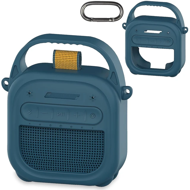 Main image of Silicone Cover Case for Bose SoundLink Micro 2 Bluetooth Speaker, Dark Blue Protective Case with Handle, Accessories for Micro 2 Speaker Silicone Cover, Metal Carabiner, Custom-Design Cover Case