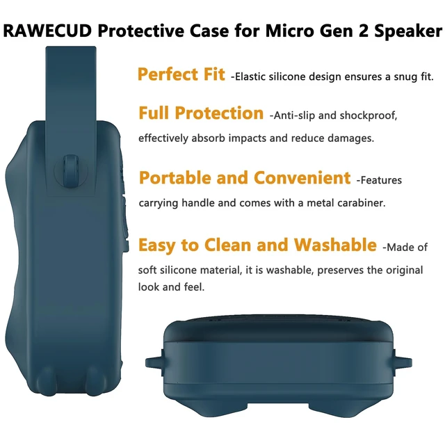 Alt view image 4 of 7 - Silicone Cover Case for Bose SoundLink Micro 2 Bluetooth Speaker, Dark Blue Protective Case with Handle, Accessories for Micro 2 Speaker Silicone Cover, Metal Carabiner, Custom-Design Cover Case