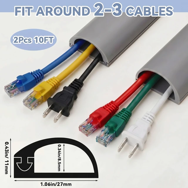 Alt view image 2 of 6 - 2 Pcs Silicone Wall Wire Hider Flexible Cord Hider,Gray,Large-10 ft Electric Cord Cover, Self-adhesive, Cable Hider for Wall, Floor, Side Open Wire Covers, for Mounted TV Home Office Management