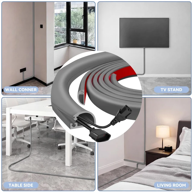 Alt view image 6 of 6 - 2 Pcs Silicone Wall Wire Hider Flexible Cord Hider,Gray,Large-10 ft Electric Cord Cover, Self-adhesive, Cable Hider for Wall, Floor, Side Open Wire Covers, for Mounted TV Home Office Management