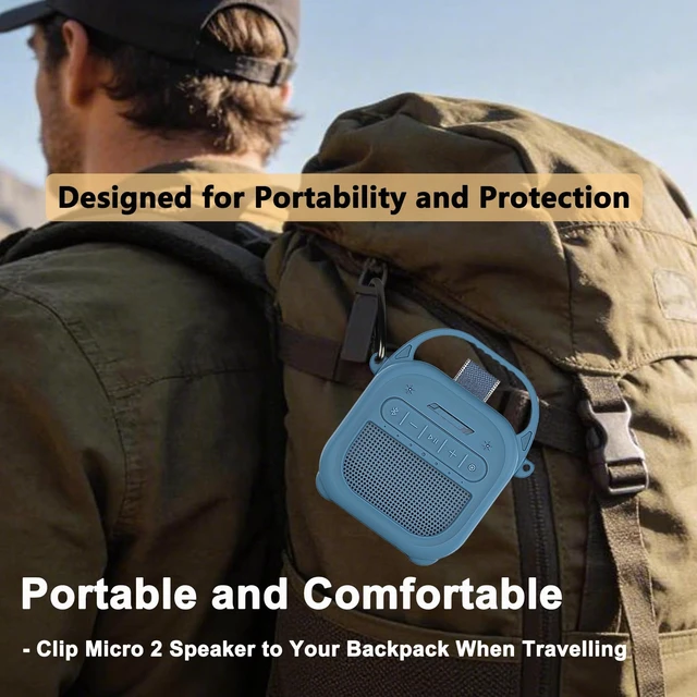 Alt view image 7 of 7 - Silicone Cover Case for Bose SoundLink Micro 2 Bluetooth Speaker, Blue Protective Case with Handle, Accessories for Micro 2 Speaker Silicone Cover, Metal Carabiner, Custom-Design Cover Case