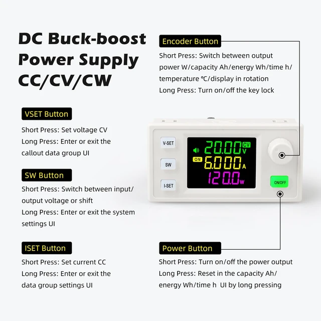 Alt view image 2 of 7 - SK-120X Power Converter Color Display Adjustable 120W DC DC Buck Boost Power Converter CC CV 6-36V to 0-36V 5V 6V 12V 24V Power Module Regulated Laboratory Power Supply