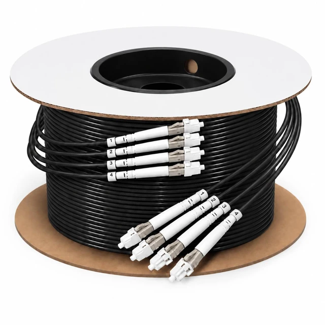 Main image of 164ft (50 Meters) OM3 LC to LC 4 Core Multimode Fiber Optic Cable 50/125um Armored Outdoor Design, 10GB Jumper Low Friction LSZH Optic Cable Cord