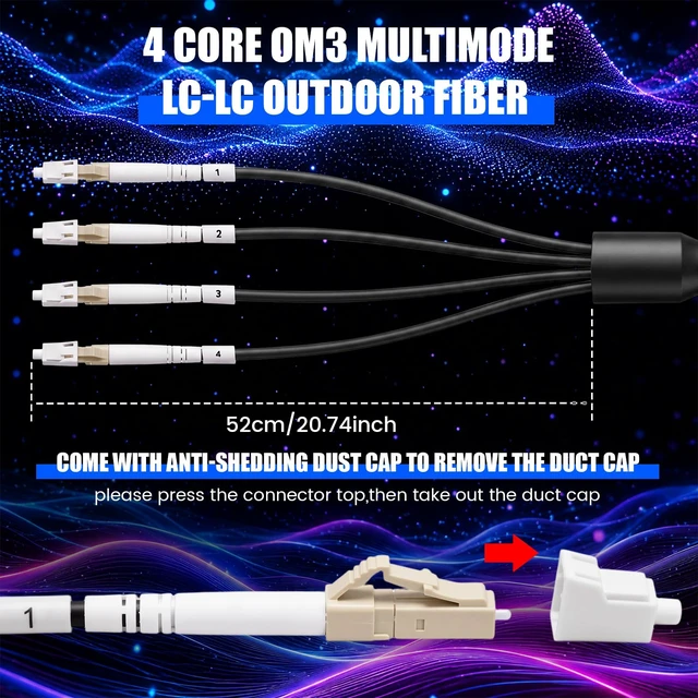 Alt view image 3 of 7 - 164ft (50 Meters) OM3 LC to LC 4 Core Multimode Fiber Optic Cable 50/125um Armored Outdoor Design, 10GB Jumper Low Friction LSZH Optic Cable Cord