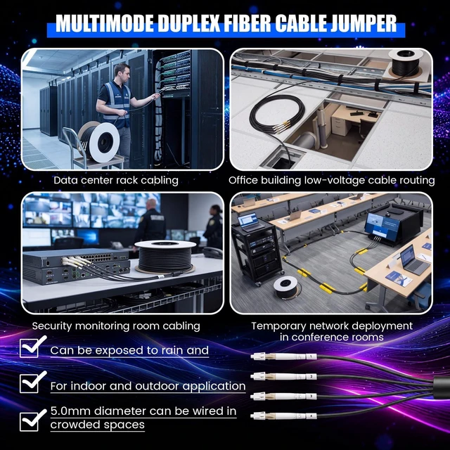 Alt view image 5 of 7 - 164ft (50 Meters) OM3 LC to LC 4 Core Multimode Fiber Optic Cable 50/125um Armored Outdoor Design, 10GB Jumper Low Friction LSZH Optic Cable Cord