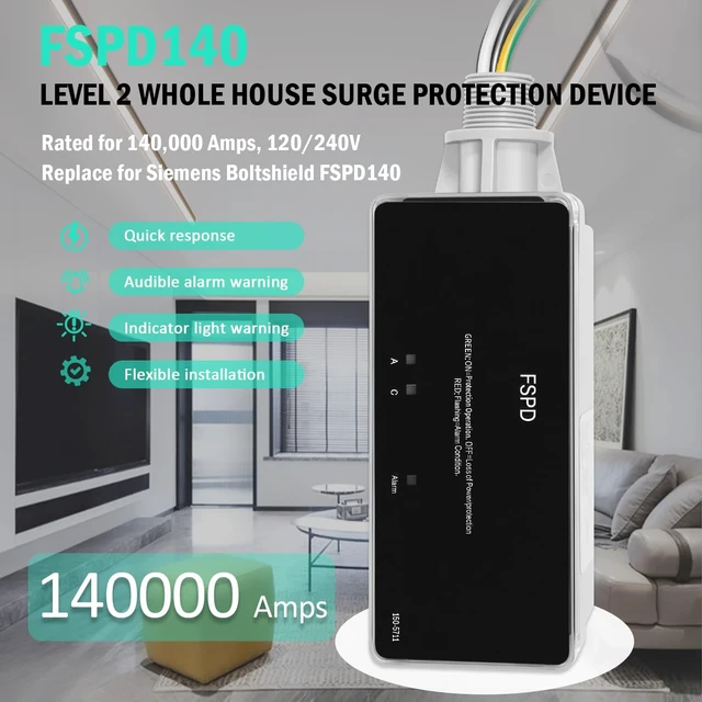 Alt view image 2 of 7 - FSPD140 140kA Whole House Surge Protector, 120/240V 140kA surge capacity for 120/240V single-phase 3-wire systems; LED status and audible alarm; indoor/outdoor enclosure