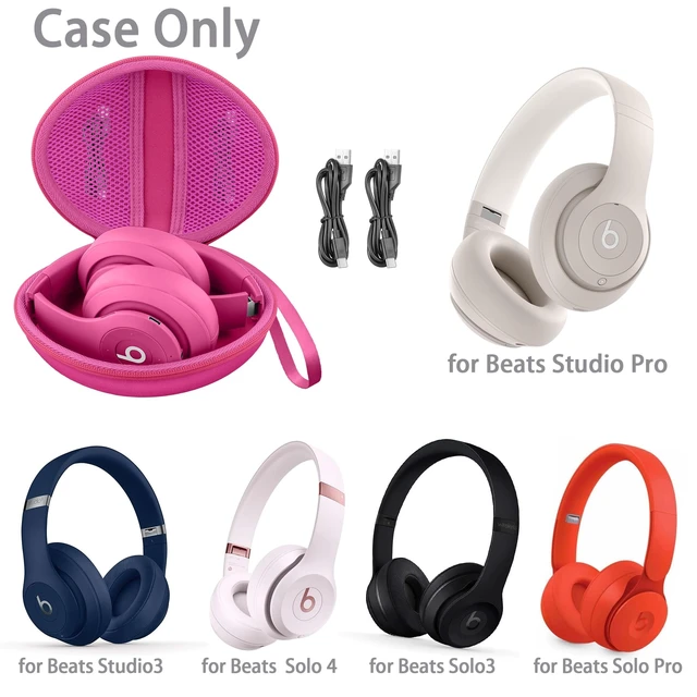 Alt view image 2 of 7 - for Beats Studio Pro/Studio3/Solo4/Solo3 Headphones Hard Case, Rose Red Compatible with Beats Wireless On-Ear Headphones, Portable EVA Storage Bag with Mesh Pocket & Wrist Strap