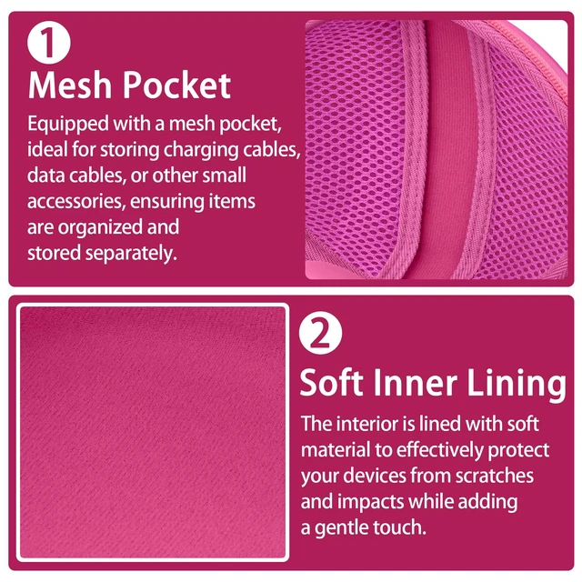 Alt view image 4 of 7 - for Beats Studio Pro/Studio3/Solo4/Solo3 Headphones Hard Case, Rose Red Compatible with Beats Wireless On-Ear Headphones, Portable EVA Storage Bag with Mesh Pocket & Wrist Strap