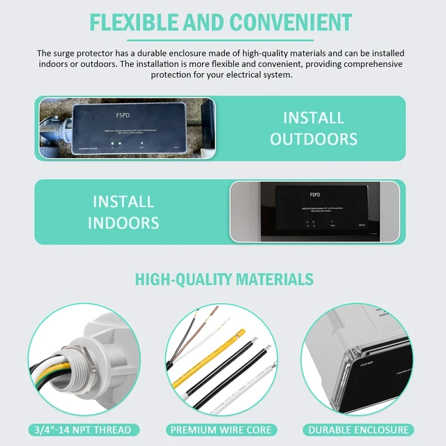 Alt view image 4 of 7 - FSPD140 140kA Whole House Surge Protector, 120/240V 140kA surge capacity for 120/240V single-phase 3-wire systems; LED status and audible alarm; indoor/outdoor enclosure