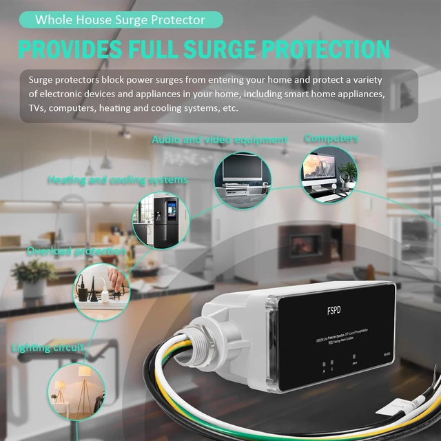 Alt view image 5 of 7 - FSPD140 140kA Whole House Surge Protector, 120/240V 140kA surge capacity for 120/240V single-phase 3-wire systems; LED status and audible alarm; indoor/outdoor enclosure