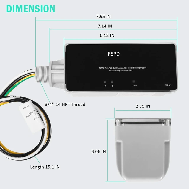 Alt view image 7 of 7 - FSPD140 140kA Whole House Surge Protector, 120/240V 140kA surge capacity for 120/240V single-phase 3-wire systems; LED status and audible alarm; indoor/outdoor enclosure