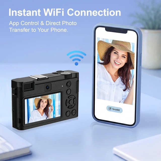 Alt view image 4 of 7 - 5K 64MP Dual Lens Digital Camera Autofocus 18X Zoom WiFi HDCF01 3.0" IPS Screen, LED Fill Light, USBC Charging, 2 Rechargeable Batteries, 64GB Memory Card small camera