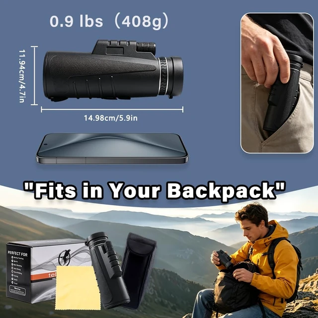 Alt view image 2 of 7 - 8X42 HD Compact Monocular Pocket Telescope BAK4 Prism for Adults HD BAK4 prism monocular compact ideal for bird watching sports events holiday gift for men women
