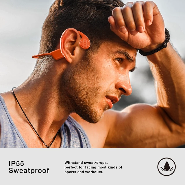 Alt view image 6 of 7 - Bone Conduction Headphones, 12 Hours Playtime Bluetoeth 5.3 Headset Open Ear Wireless Earphone - IP55 Sweatproof Built-in Mic,Perfect for Running Cycling Hiking Workouts(Orange)