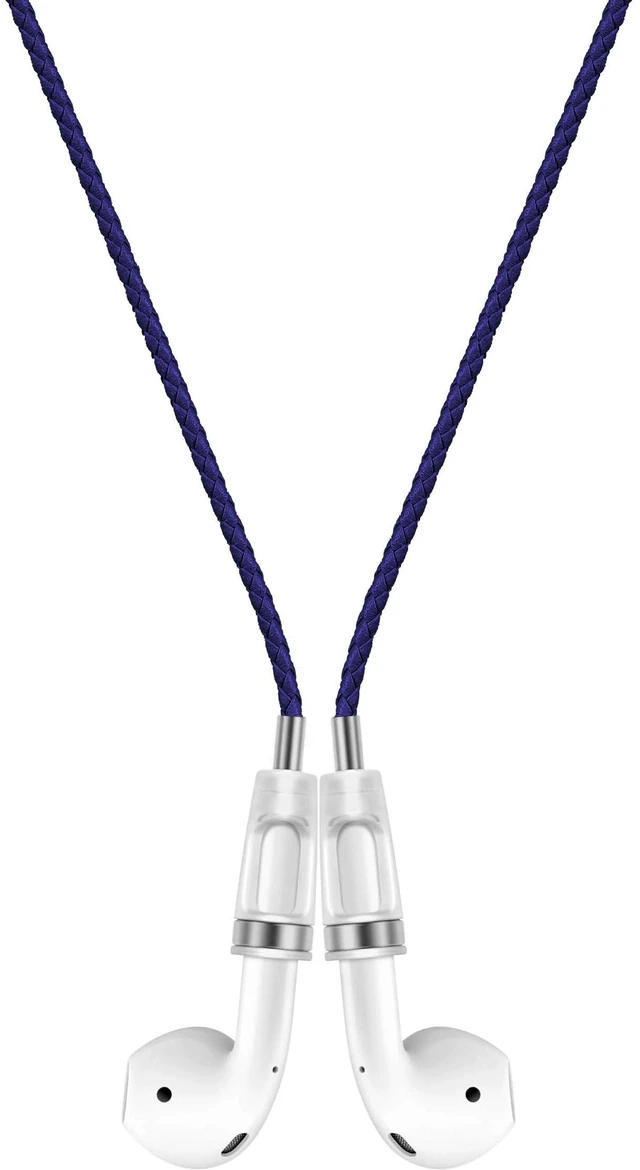 Main image of Anti-Lost Neck Strap for Airpods, PU Leather Strong Magnetic Necklace Holder String, Compatible with AirPods 1&2 /3rd /Pro/Pro 2 Navy Blue Silver