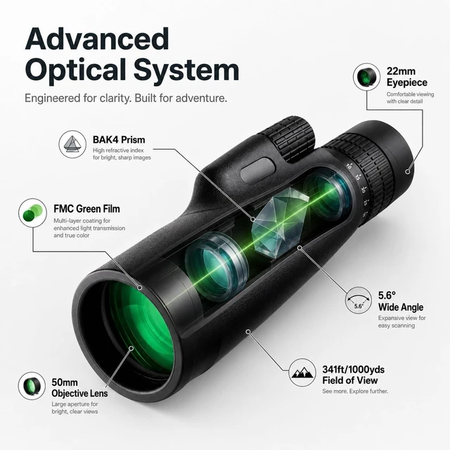 Alt view image 6 of 7 - 10-30x50 Zoom Monocular Telescope BAK4 FMC Lens for Adults Dual focus with phone tripod lightweight zoom monocular for outdoor bird watching hunting travel