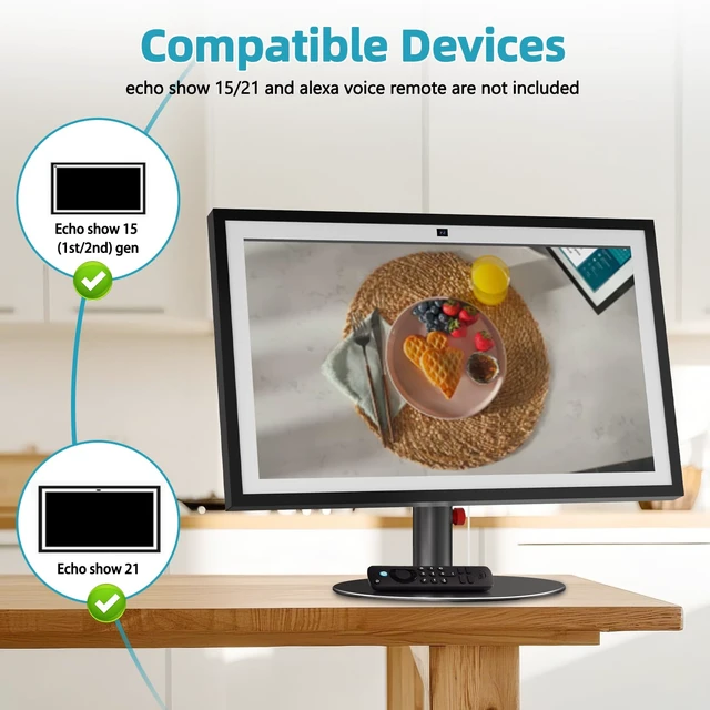 Alt view image 4 of 7 - Aluminum Stand for Echo Show 15 & Show 21, Lift 21cm, Tilt 18~80° Metal, Adjust Height, Tiltable Table Stand for Alexa Show 15 & 21, Stable Desktop Stand for Kitchen Use, Easy Assembly