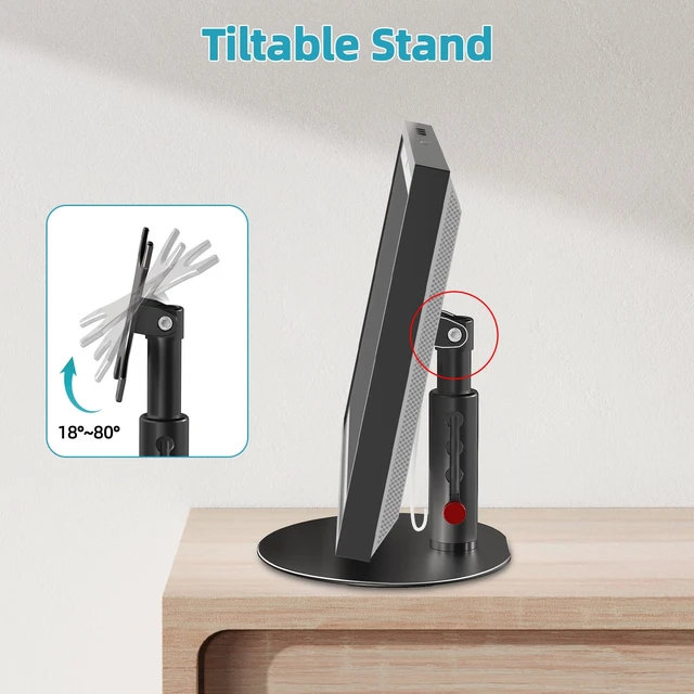 Alt view image 3 of 7 - Aluminum Stand for Echo Show 15 & Show 21, Lift 21cm, Tilt 18~80° Metal, Adjust Height, Tiltable Table Stand for Alexa Show 15 & 21, Stable Desktop Stand for Kitchen Use, Easy Assembly