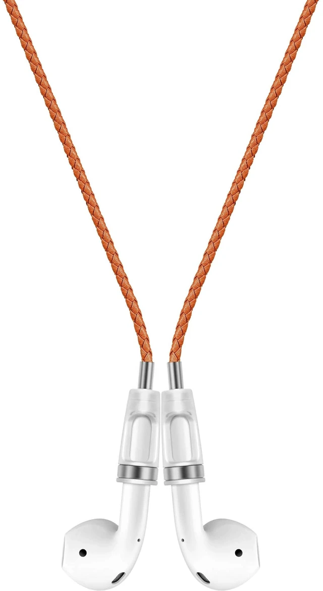 Main image of Anti-Lost Neck Strap for Airpods, PU Leather Strong Magnetic Necklace Holder String, Compatible with AirPods 1&2 /3rd /Pro/Pro 2 Orange Red Silver