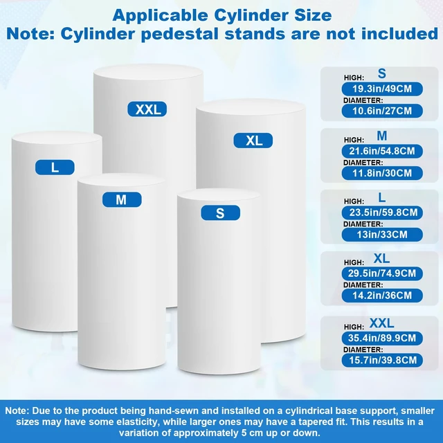 Alt view image 2 of 7 - Cylinder Pedestal Covers, Set of 5 (S+M+L+XL+XXL), White, Only Cloth Spandex Display Cylinder Covers, Plinth Pillar Cover for Birthday Party Wedding Baby Shower Dessert Tables Decor