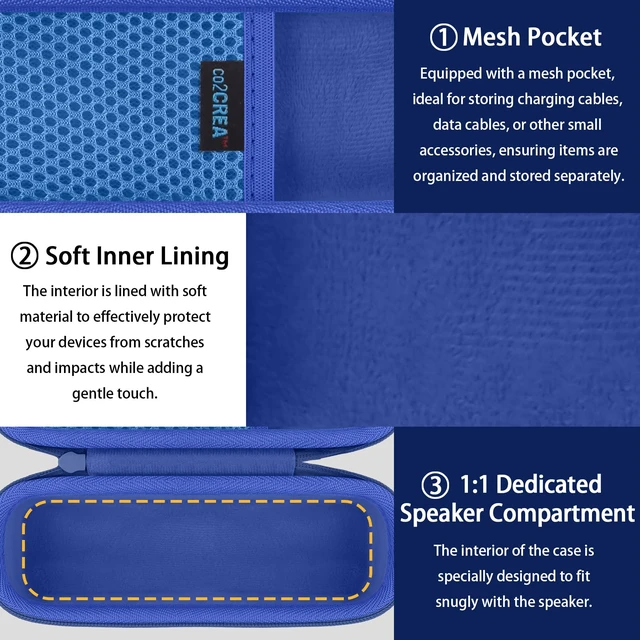 Alt view image 4 of 7 - Hard Case for Anker SoundCore/2/Motion B Outdoor Speaker, Blue Space For Charging Cable, Soft Lining, Durable Zippered Shell, Mesh Pocket, Hard Protective Bag