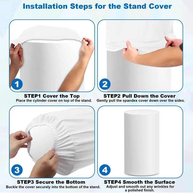 Alt view image 6 of 7 - Cylinder Pedestal Covers, Set of 5 (S+M+L+XL+XXL), White, Only Cloth Spandex Display Cylinder Covers, Plinth Pillar Cover for Birthday Party Wedding Baby Shower Dessert Tables Decor