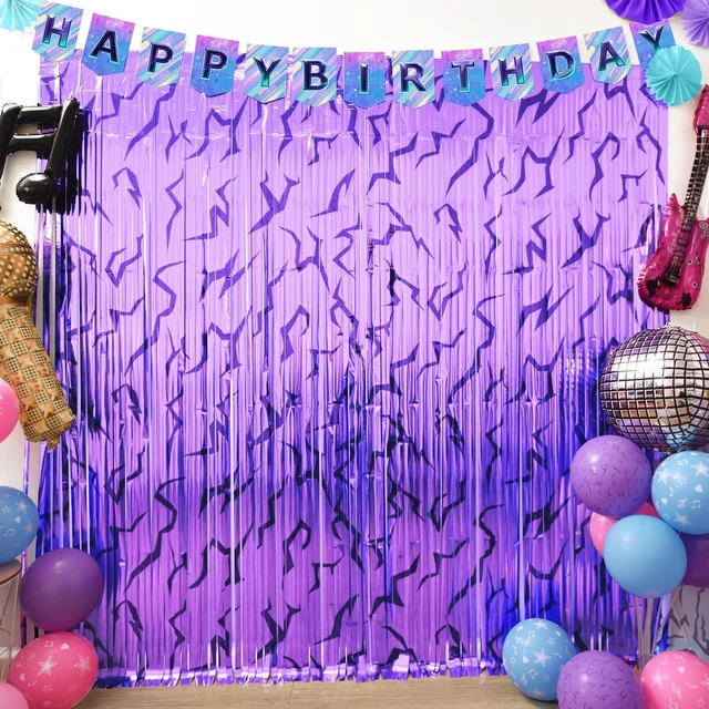 Alt view image 2 of 7 - Demon Movie Hunters Birthday Party Decoration, 4 Pack Demon Movie Hunters Party Backdrop Photo Booth Prop, Pop Music Notes Print Fringe Curtains Tinsel Streamers for Hunter Theme Party Decor Supplies