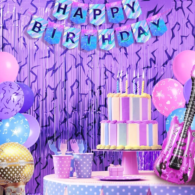 Alt view image 4 of 7 - Demon Movie Hunters Birthday Party Decoration, 4 Pack Demon Movie Hunters Party Backdrop Photo Booth Prop, Pop Music Notes Print Fringe Curtains Tinsel Streamers for Hunter Theme Party Decor Supplies