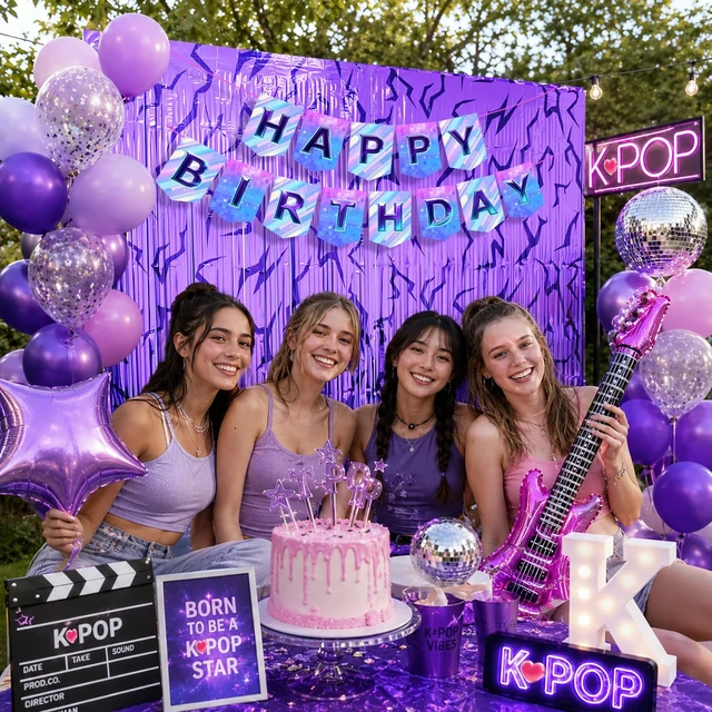 Alt view image 6 of 7 - Demon Movie Hunters Birthday Party Decoration, 4 Pack Demon Movie Hunters Party Backdrop Photo Booth Prop, Pop Music Notes Print Fringe Curtains Tinsel Streamers for Hunter Theme Party Decor Supplies