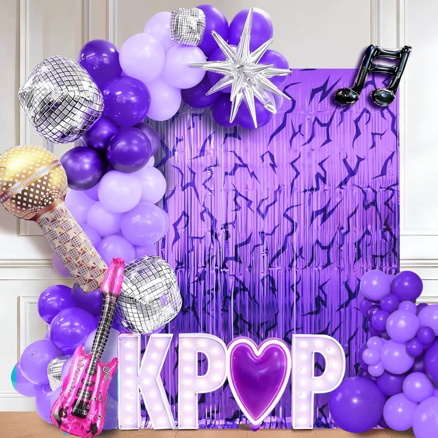 Alt view image 7 of 7 - Demon Movie Hunters Birthday Party Decoration, 4 Pack Demon Movie Hunters Party Backdrop Photo Booth Prop, Pop Music Notes Print Fringe Curtains Tinsel Streamers for Hunter Theme Party Decor Supplies