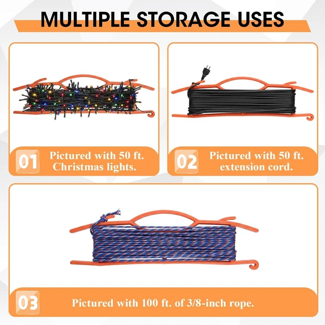 Alt view image 3 of 7 - 6 Pcs 15.7"extension Cord Storage, Xmas Light Organizer, Orange Light Duty H-frame Extension Cord Holder, Christmas String Light Storage Wrap Organizer for Xmas Lites, Hoses, Ropes, Cables