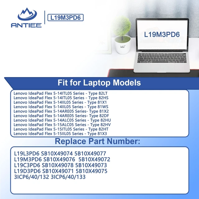 Alt view image 4 of 7 - L19M3PD6 L19L3PD6 Laptop Battery for Lenovo IdeaPad Flex 5-14IIL05 81X1 81WS 5-14ITL05 82LT 82HS 5-14ARE05 81X2 82DF 5-14ALC05 82HU 5-15IIL05 81X3 5-15ITL05 82HT 5-15ALC05 82HV L19C3PD6 L19D3PD6