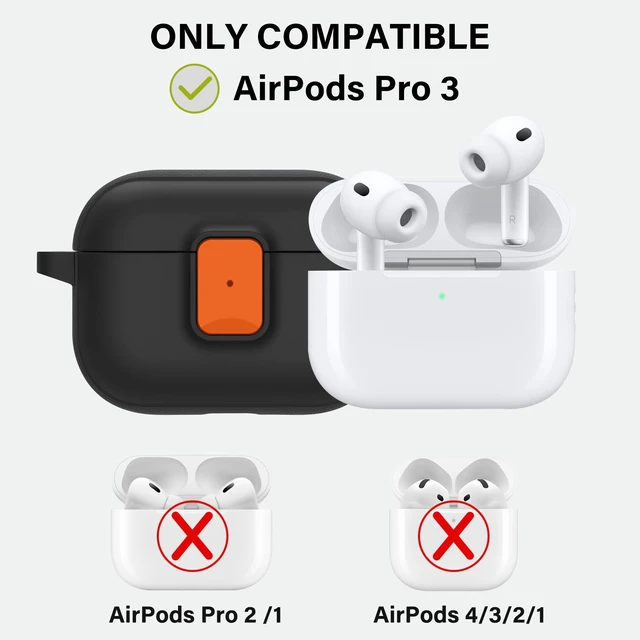 Alt view image 2 of 7 - for AirPods Pro 3 Case with Drop-Proof Lock Design (Black/Orange) Anti-Scratch Shockproof Slim Protective Cover Compatible with Apple AirPods Pro 3rd Generation