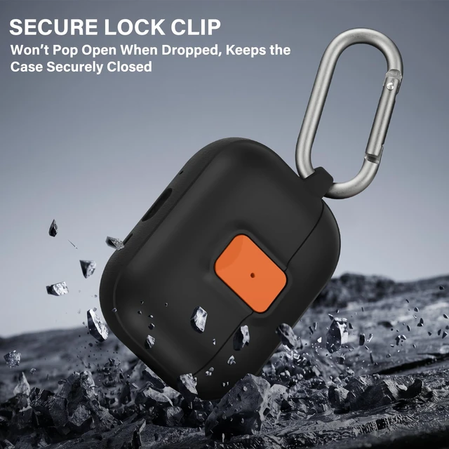 Alt view image 3 of 7 - for AirPods Pro 3 Case with Drop-Proof Lock Design (Black/Orange) Anti-Scratch Shockproof Slim Protective Cover Compatible with Apple AirPods Pro 3rd Generation
