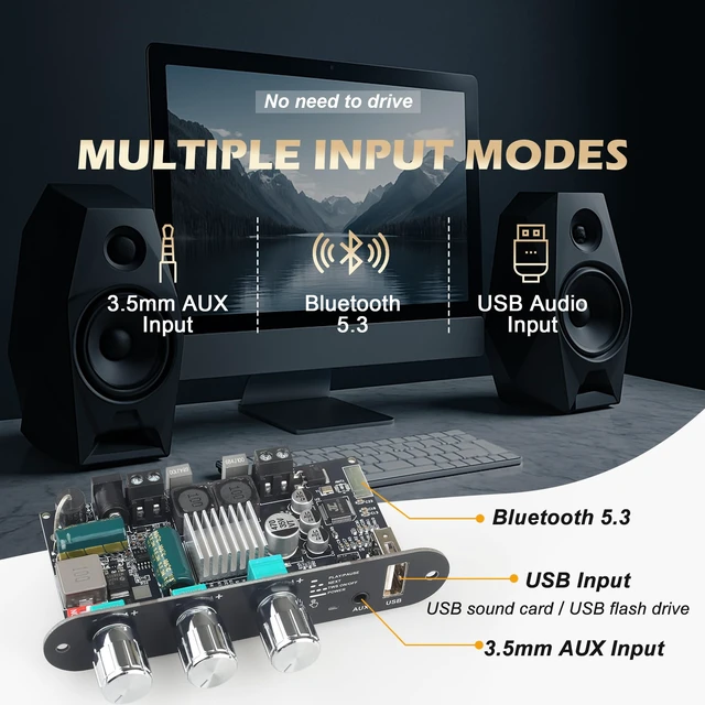 Alt view image 4 of 6 - ZK-1001U Mono Amplifier Board with TWS, 100W Power Output, Vehicle Amplifier Wide Voltage Input 9-24V, Supports USB/AUX/Bluetooth (ZK-1001U)