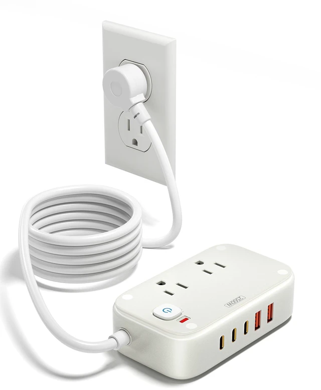 Main image of Power Strip with USB C - 40W Charging Station with 2 Outlets 3 USB C & 2 USB A - Charger for Multiple Devices, 5Ft Flat Plug Extension Cord for Travel Cruise Ship Office Dorm (White)