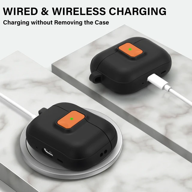 Alt view image 4 of 7 - for AirPods Pro 3 Case with Drop-Proof Lock Design (Black/Orange) Anti-Scratch Shockproof Slim Protective Cover Compatible with Apple AirPods Pro 3rd Generation