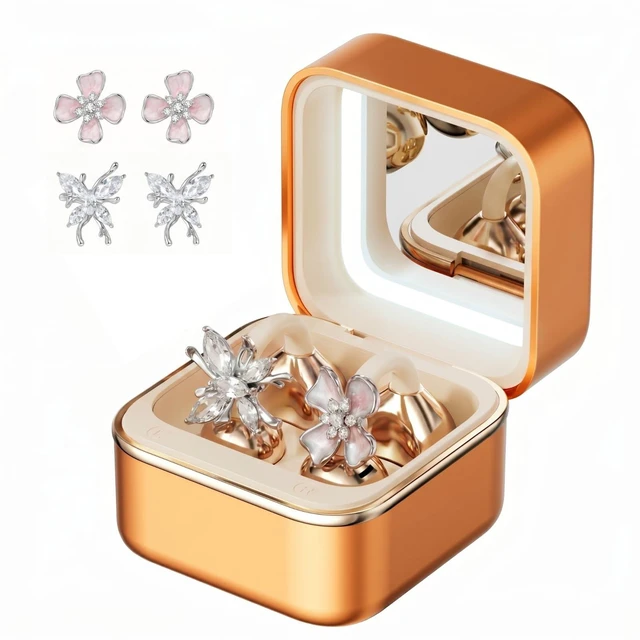 Main image of Wireless Earbuds with LED Makeup Mirror Case, Bluetooth 6.0 Open Ear Clip-On Headphones, Cute Pink Air Conduction Earphones for Women, Low Latency, Secure Fit for Running & Travel (Earring Orange)