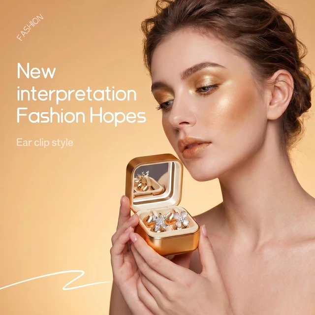 Alt view image 2 of 7 - Wireless Earbuds with LED Makeup Mirror Case, Bluetooth 6.0 Open Ear Clip-On Headphones, Cute Pink Air Conduction Earphones for Women, Low Latency, Secure Fit for Running & Travel (Earring Orange)