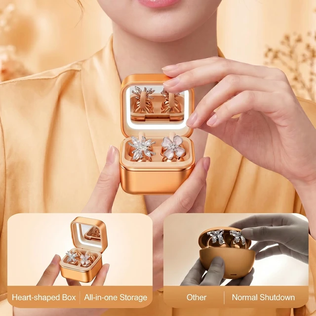 Alt view image 4 of 7 - Wireless Earbuds with LED Makeup Mirror Case, Bluetooth 6.0 Open Ear Clip-On Headphones, Cute Pink Air Conduction Earphones for Women, Low Latency, Secure Fit for Running & Travel (Earring Orange)