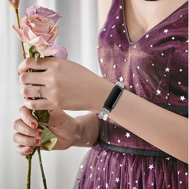 Alt view image 5 of 7 - Beaded Bracelet Compatible with Fitbit Inspire 3 Band/Inspire 2 Band, Fashion Handmade Dressy Jewelry Strap Replacement for Fitbit Inspire 3 Bands for Women Men