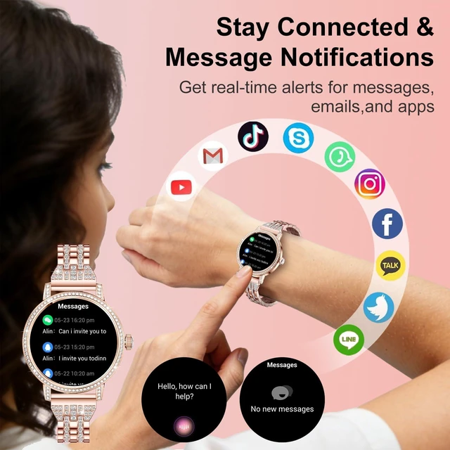 Alt view image 3 of 7 - Smart Watches for Women:1.27" HD Smart Watch Bluetooth Calls,3 Bands,BP/Sleep/Steps,120+ Sports Fitness Tracker Android&iOS (Rose Gold)