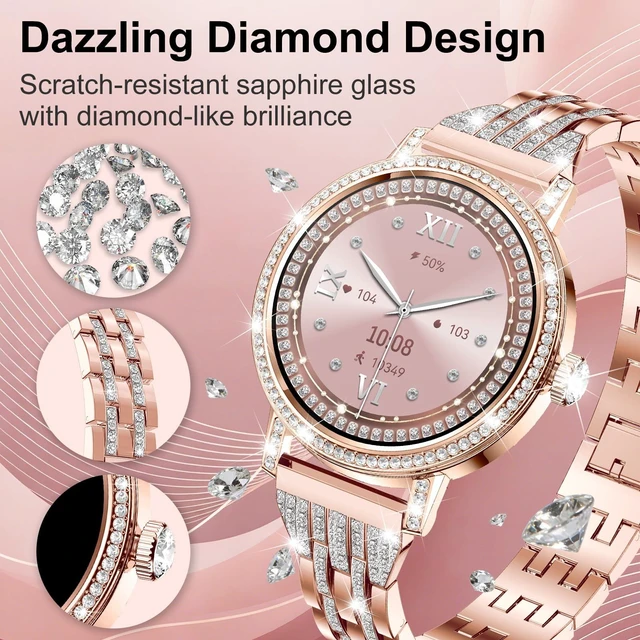 Alt view image 2 of 7 - Smart Watches for Women:1.27" HD Smart Watch Bluetooth Calls,3 Bands,BP/Sleep/Steps,120+ Sports Fitness Tracker Android&iOS (Rose Gold)